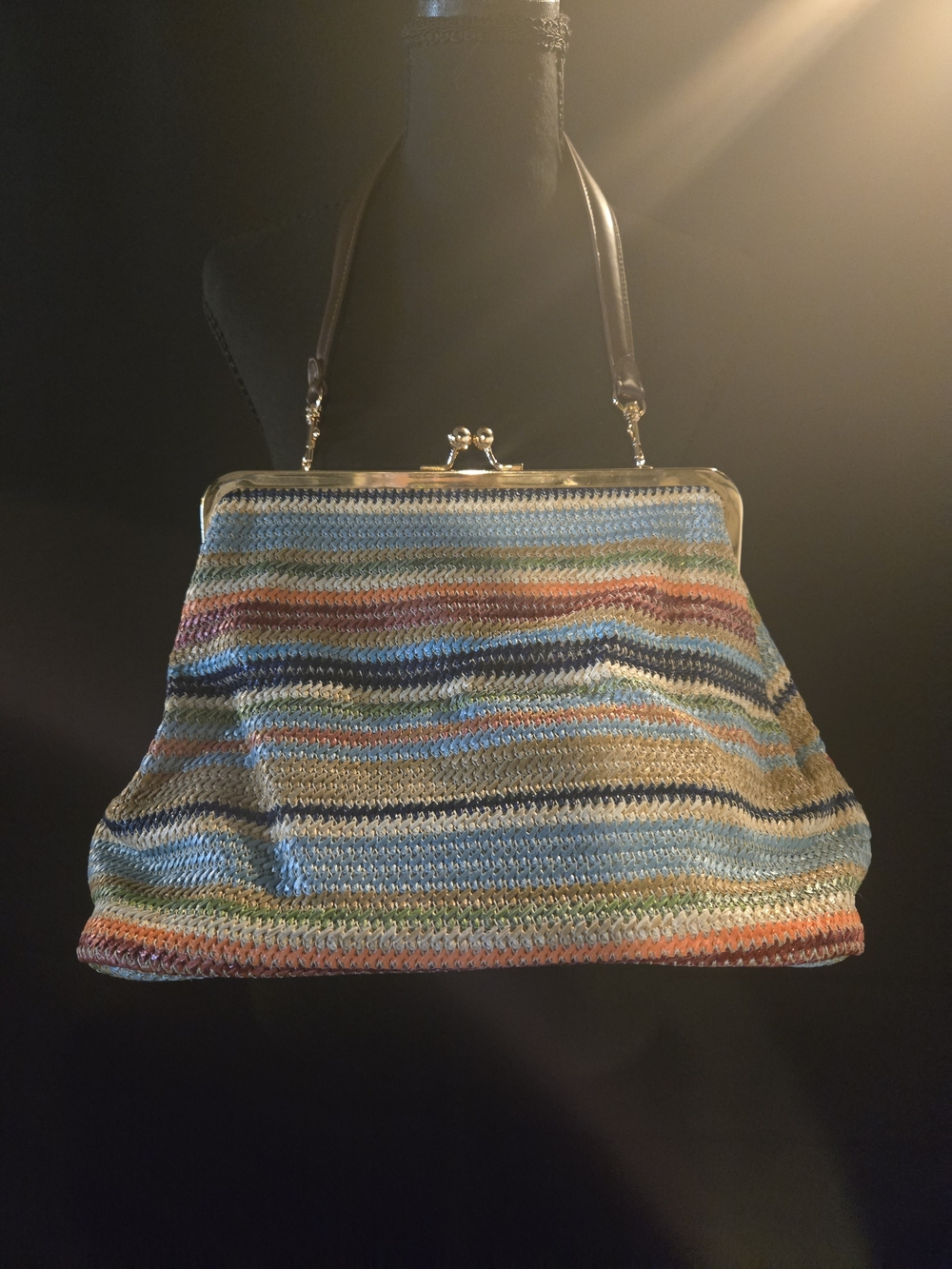 Multicolor Striped Frame-Top Handbag /Clutch. NWOT